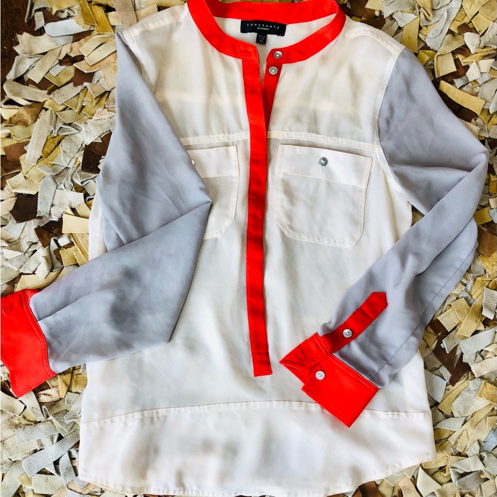 Sanctuary Color Block Pocket Button Top XS in pimento/grey